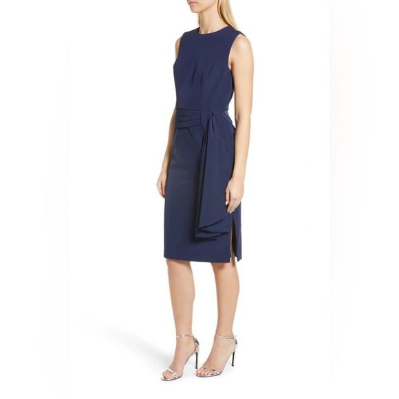 Kay Unger Raven Draped Sheath Midi Dress - Picture 10 of 16